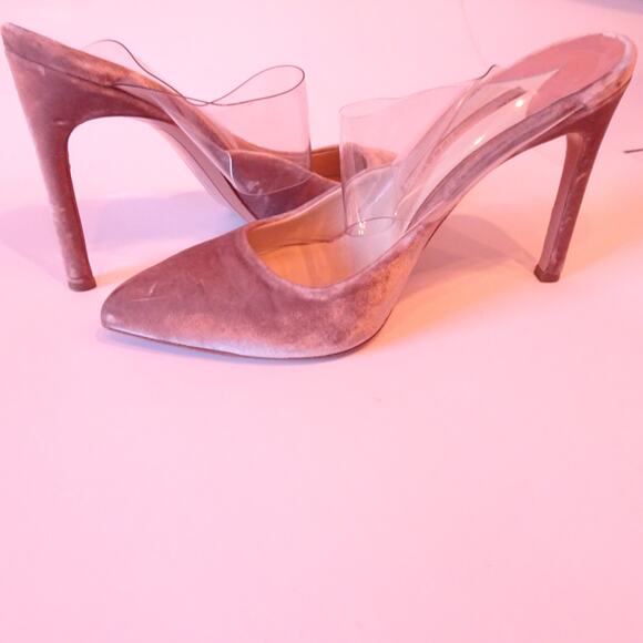 Sophia Webster Tara Velvet Clear PVC High Mules Sandals Sz 37 PINK - Picture 8 of 14